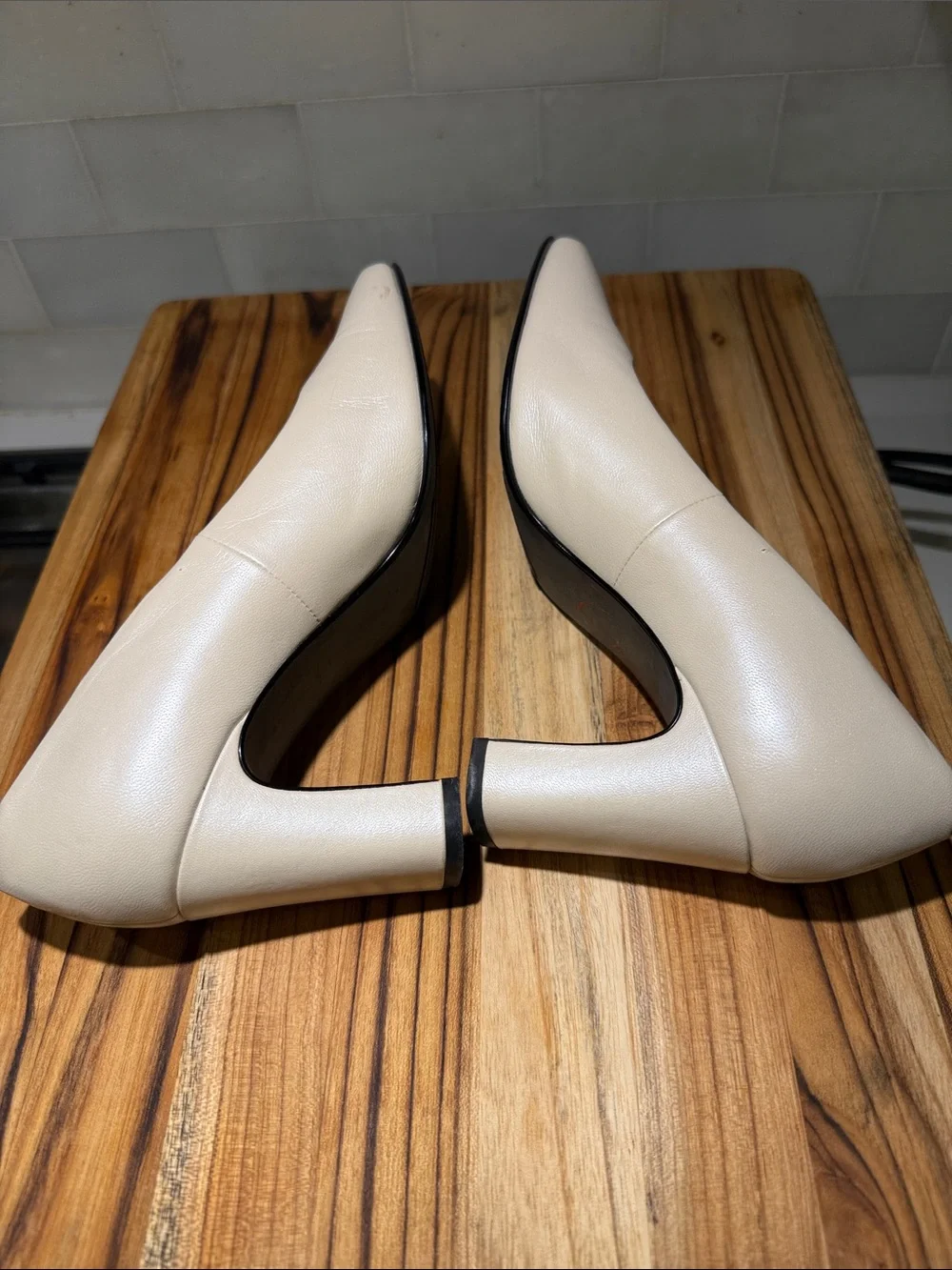 Elegant Cream Leather Mid-Heel Pumps